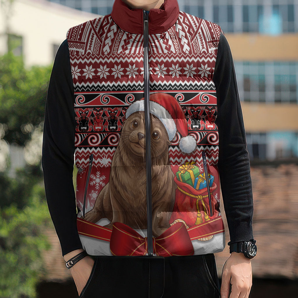 New Zealand Kekeno Seal Christmas Sleeveless Puffer Jacket Maori Inspired Knitted Patterns