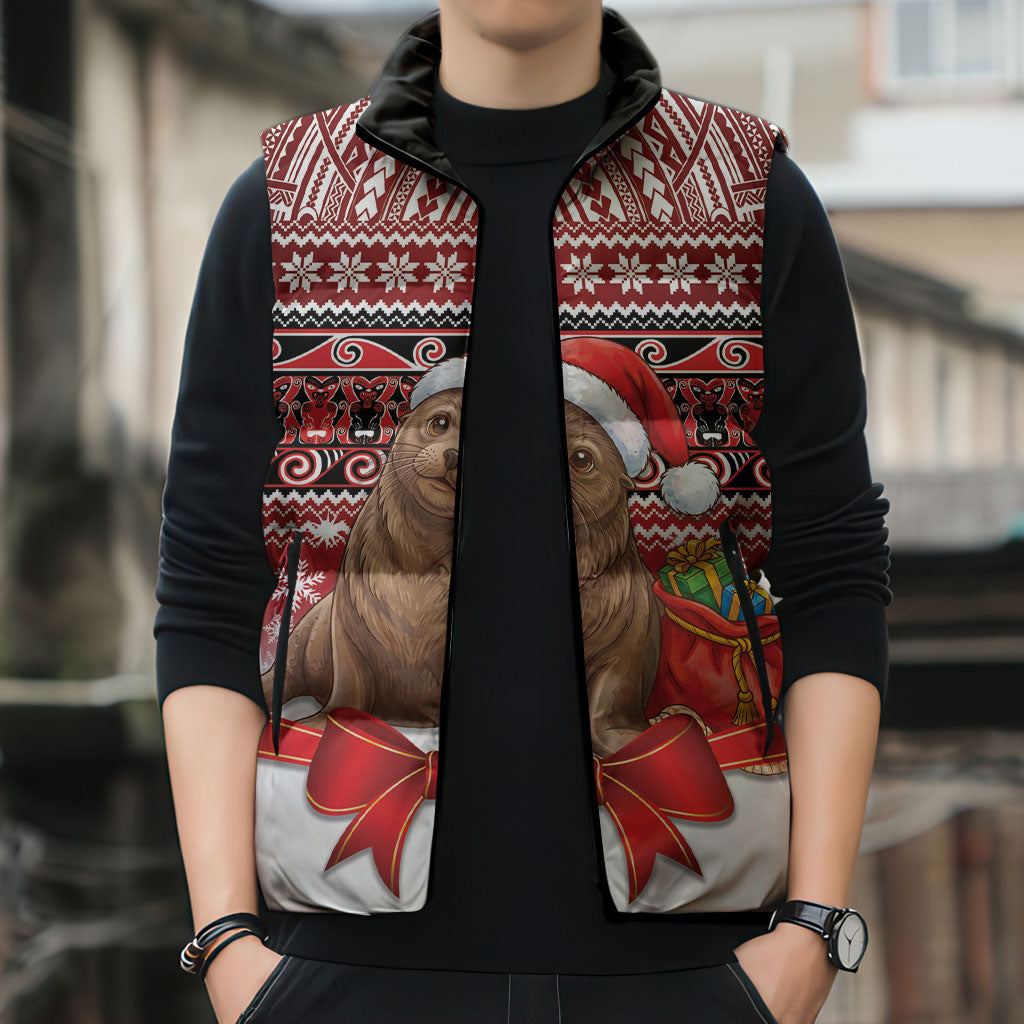 New Zealand Kekeno Seal Christmas Sleeveless Puffer Jacket Maori Inspired Knitted Patterns
