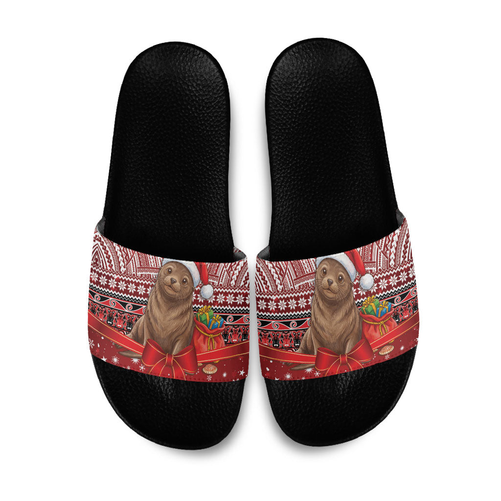 New Zealand Kekeno Seal Christmas Slide Sandals Maori Inspired Knitted Patterns