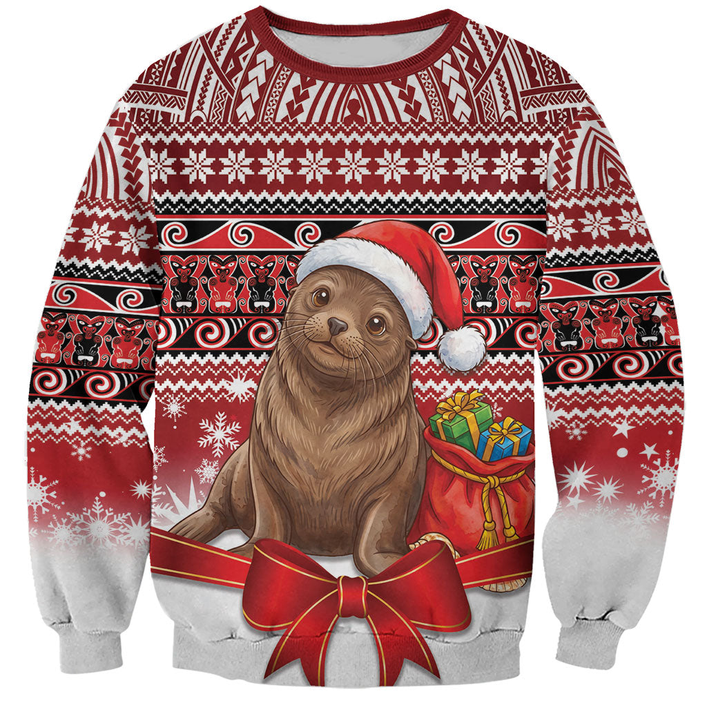 New Zealand Kekeno Seal Christmas Sweatshirt Maori Inspired Knitted Patterns