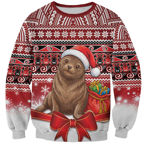 New Zealand Kekeno Seal Christmas Sweatshirt Maori Inspired Knitted Patterns