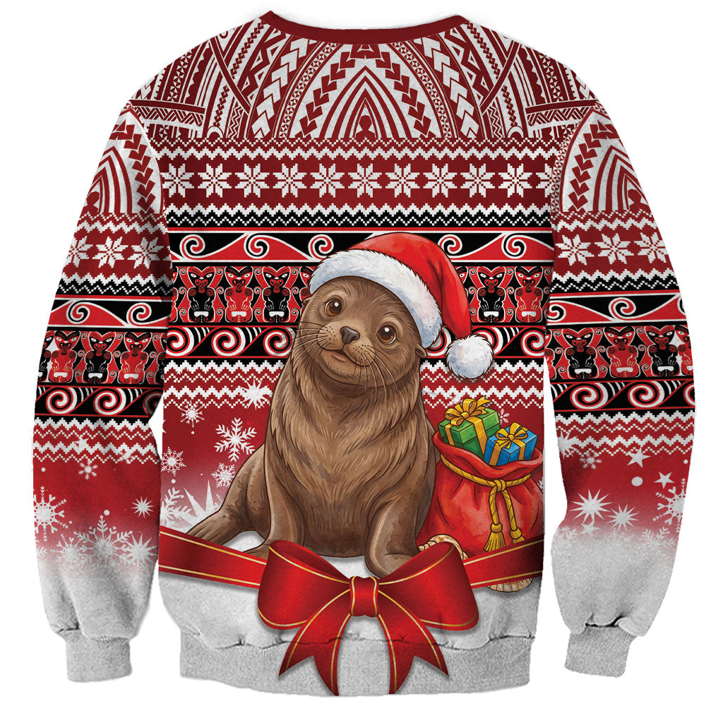 New Zealand Kekeno Seal Christmas Sweatshirt Maori Inspired Knitted Patterns