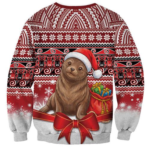 New Zealand Kekeno Seal Christmas Sweatshirt Maori Inspired Knitted Patterns