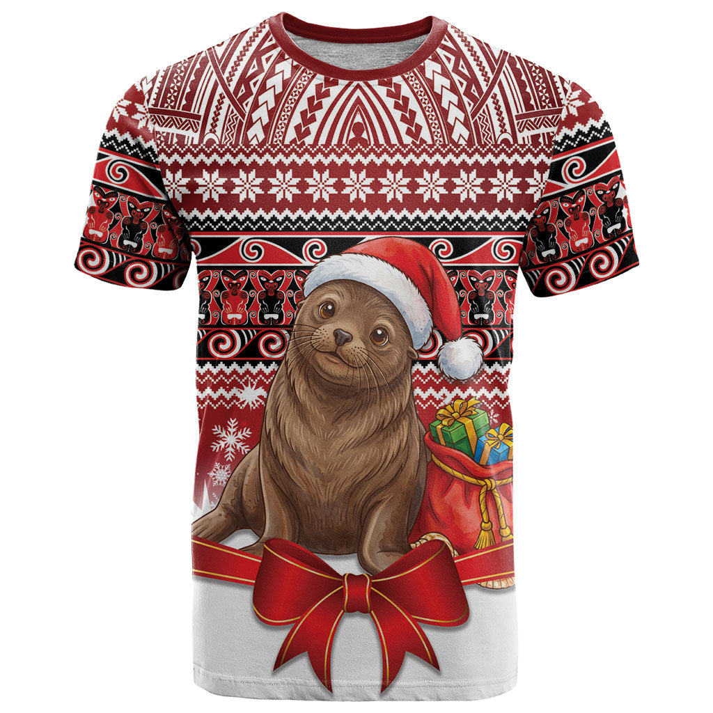New Zealand Kekeno Seal Christmas T Shirt Maori Inspired Knitted Patterns