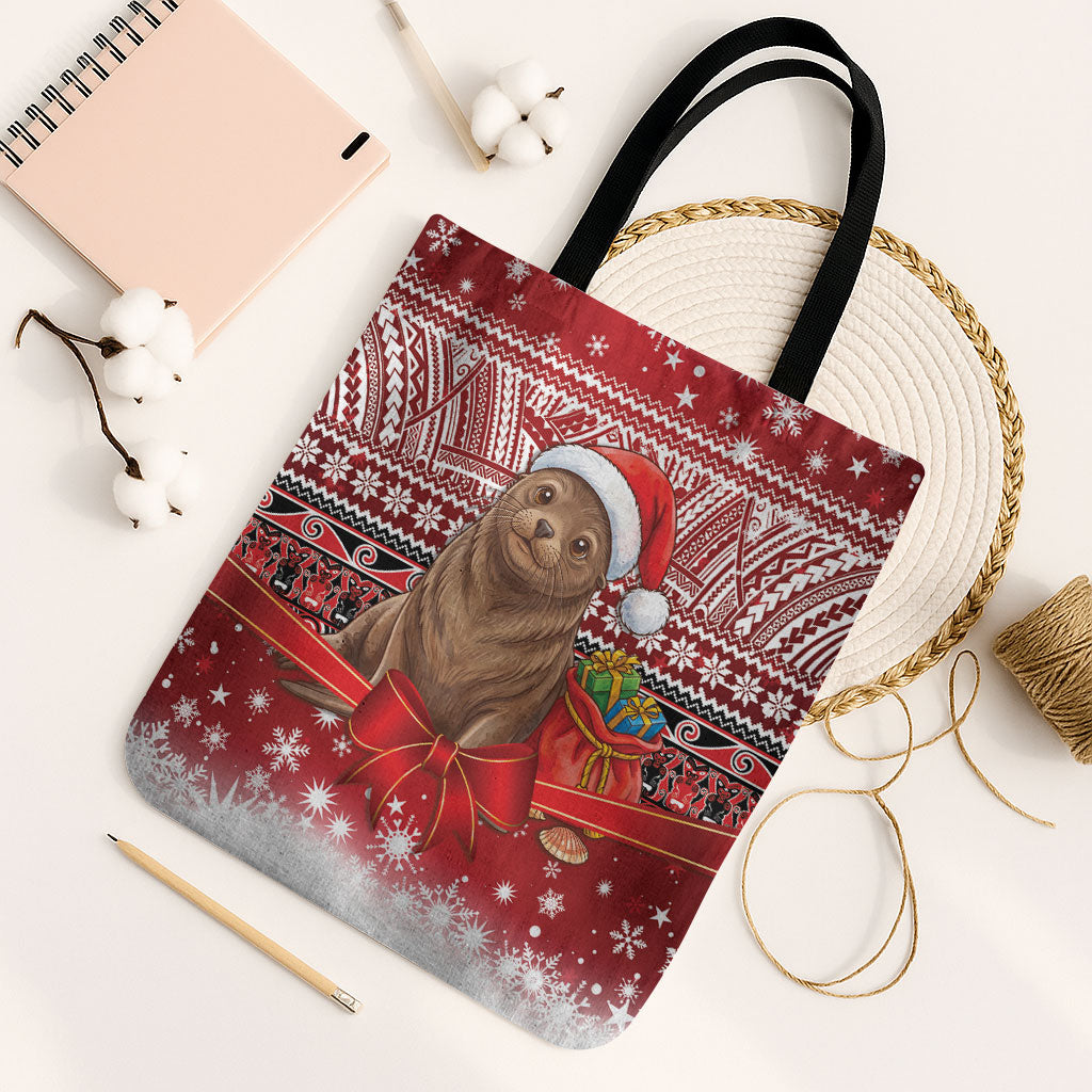 New Zealand Kekeno Seal Christmas Tote Bag Maori Inspired Knitted Patterns