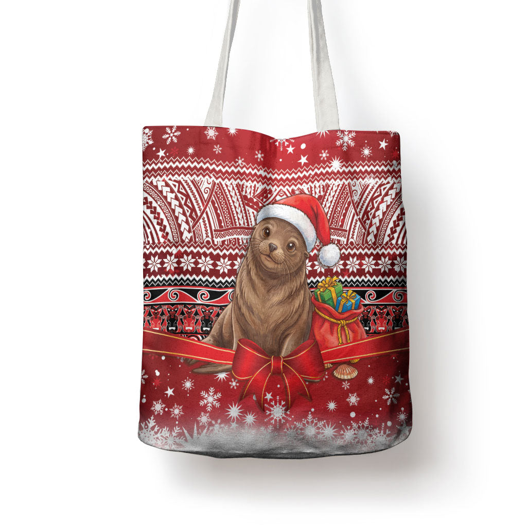 New Zealand Kekeno Seal Christmas Tote Bag Maori Inspired Knitted Patterns