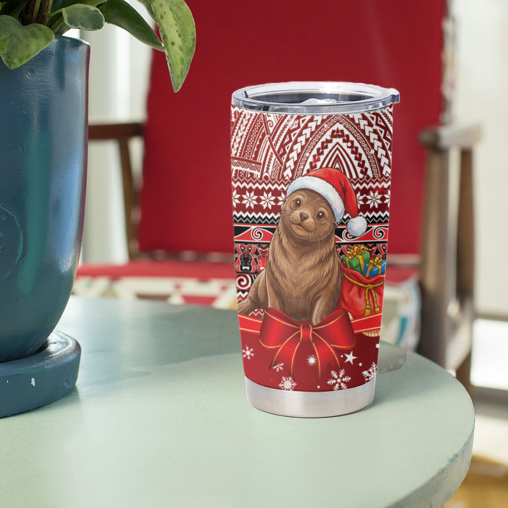 New Zealand Kekeno Seal Christmas Tumbler Cup Maori Inspired Knitted Patterns