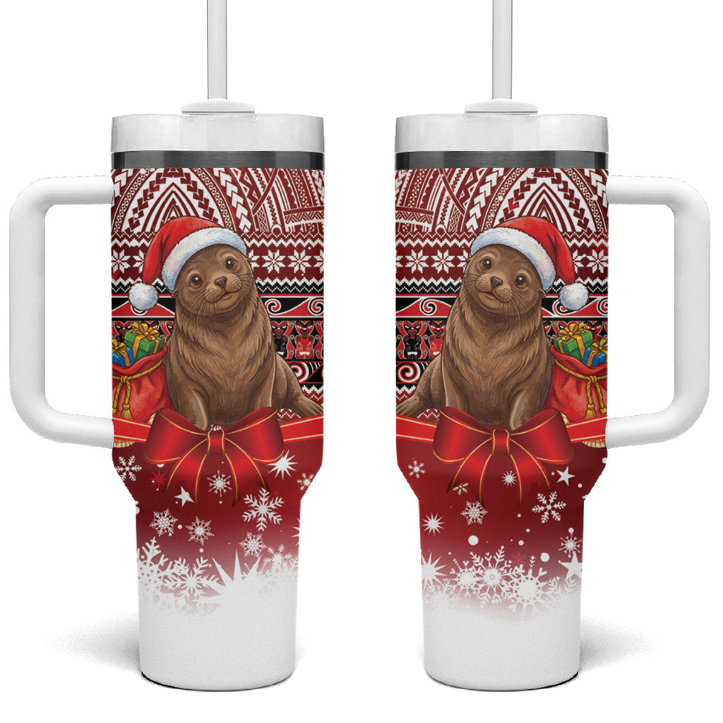 New Zealand Kekeno Seal Christmas Tumbler With Handle Maori Inspired Knitted Patterns