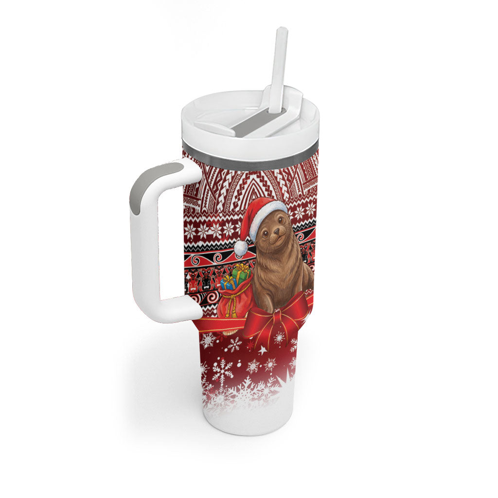 New Zealand Kekeno Seal Christmas Tumbler With Handle Maori Inspired Knitted Patterns