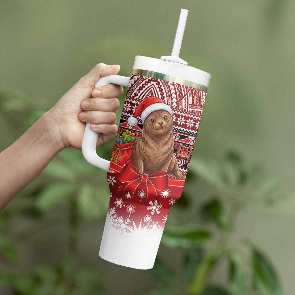 New Zealand Kekeno Seal Christmas Tumbler With Handle Maori Inspired Knitted Patterns