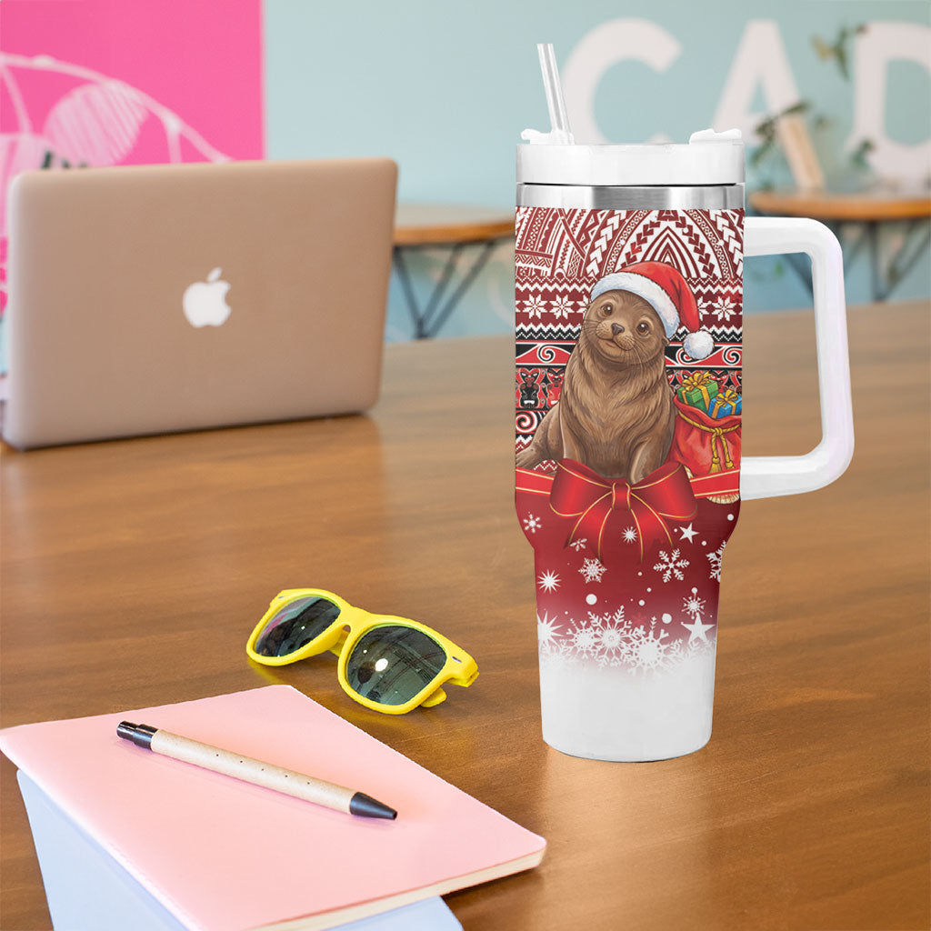 New Zealand Kekeno Seal Christmas Tumbler With Handle Maori Inspired Knitted Patterns
