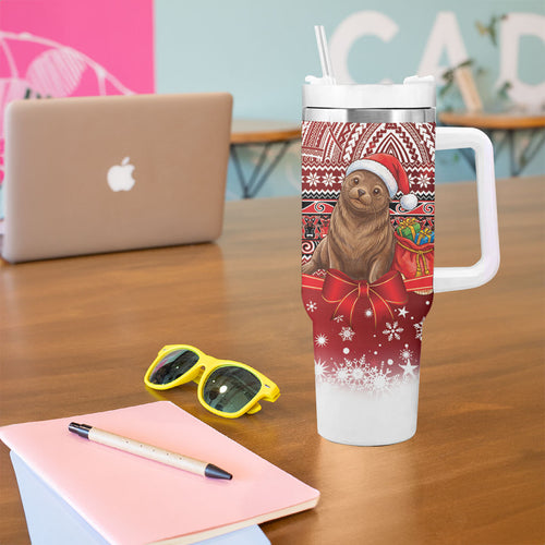 New Zealand Kekeno Seal Christmas Tumbler With Handle Maori Inspired Knitted Patterns