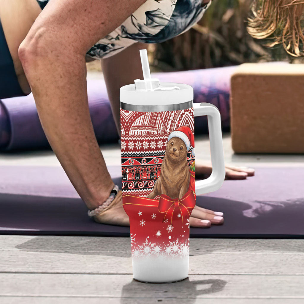 New Zealand Kekeno Seal Christmas Tumbler With Handle Maori Inspired Knitted Patterns