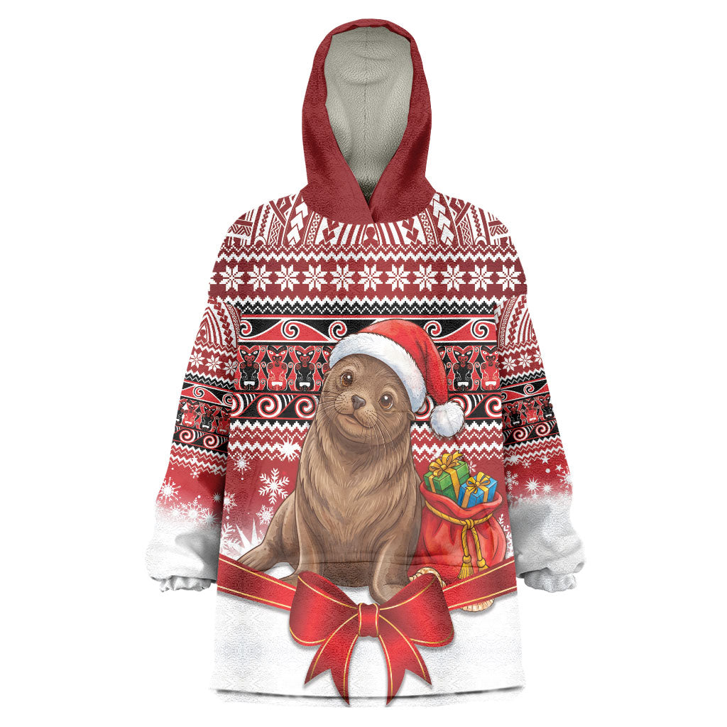 New Zealand Kekeno Seal Christmas Wearable Blanket Hoodie Maori Inspired Knitted Patterns