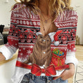 New Zealand Kekeno Seal Christmas Women Casual Shirt Maori Inspired Knitted Patterns