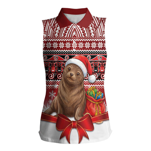 New Zealand Kekeno Seal Christmas Women Sleeveless Polo Shirt Maori Inspired Knitted Patterns