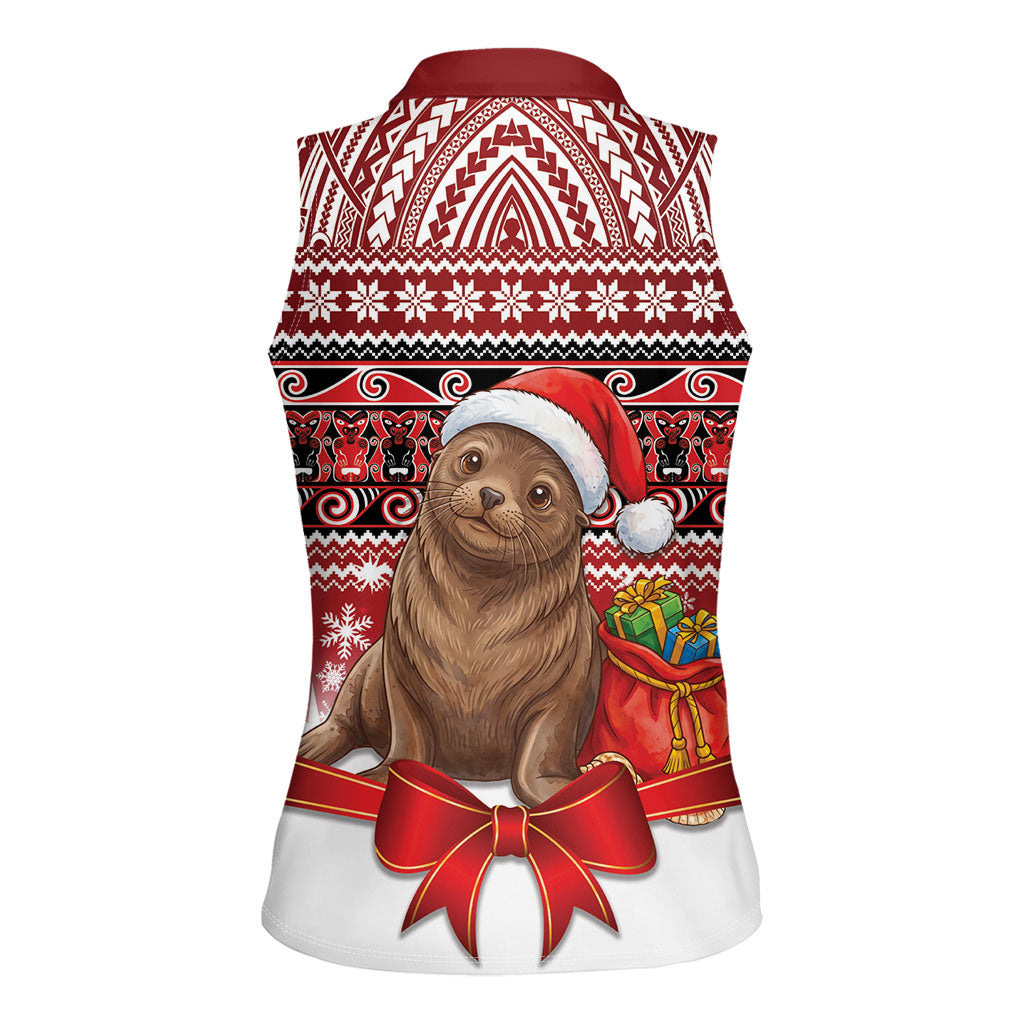 New Zealand Kekeno Seal Christmas Women Sleeveless Polo Shirt Maori Inspired Knitted Patterns