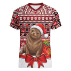 New Zealand Kekeno Seal Christmas Women V-Neck T-Shirt Maori Inspired Knitted Patterns
