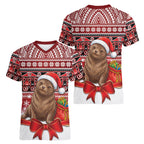 New Zealand Kekeno Seal Christmas Women V-Neck T-Shirt Maori Inspired Knitted Patterns