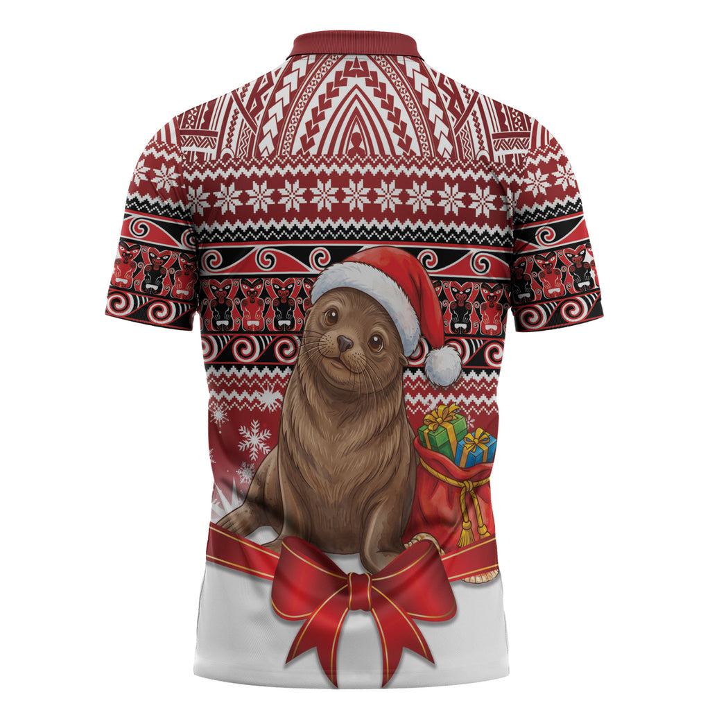 New Zealand Kekeno Seal Christmas Zipper Polo Shirt Maori Inspired Knitted Patterns