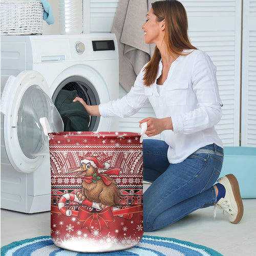 New Zealand Kiwi Bird Christmas Laundry Basket Maori Inspired Knitted Patterns