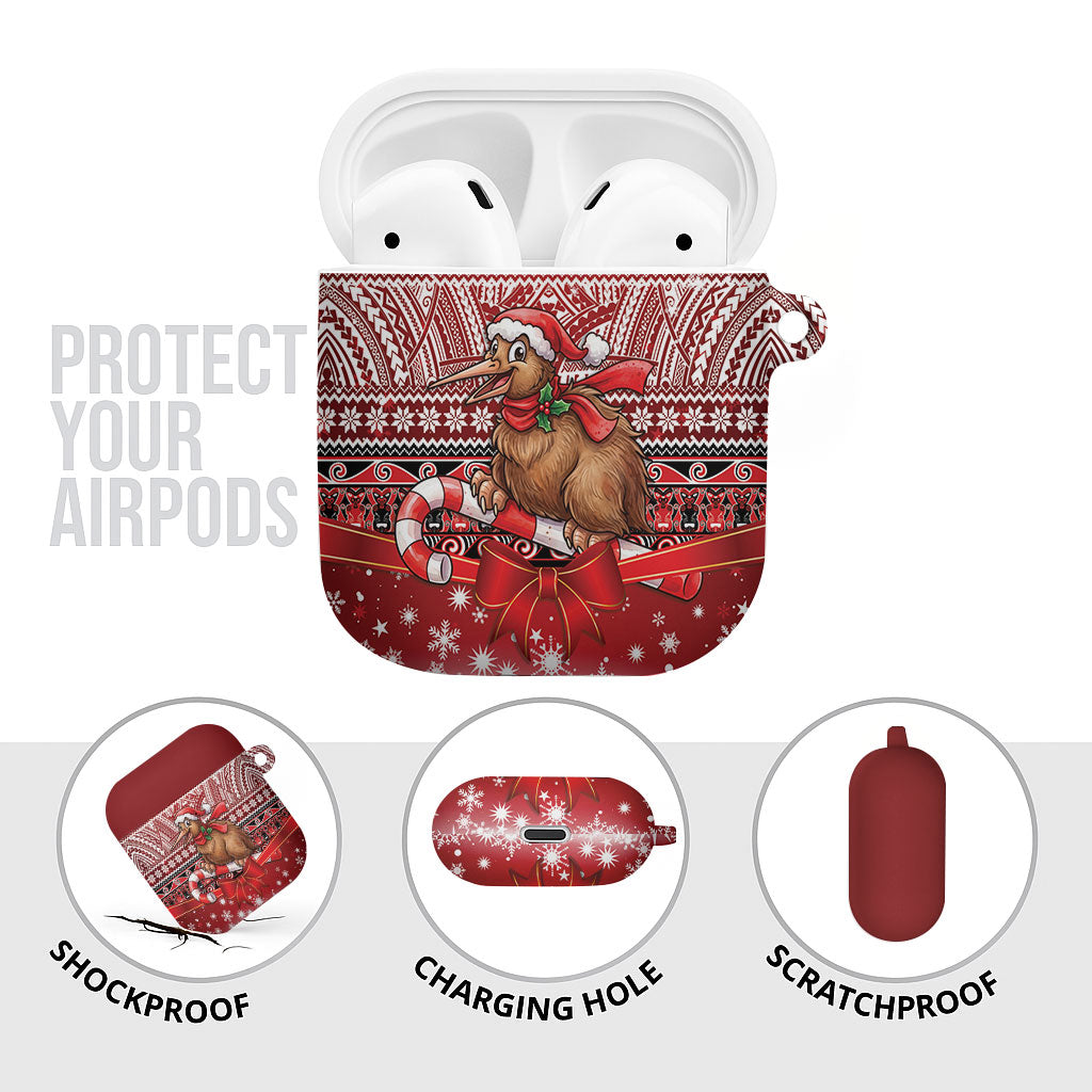 New Zealand Kiwi Bird Christmas AirPods Case Maori Inspired Knitted Patterns