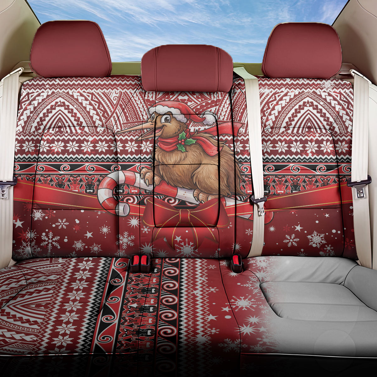 New Zealand Kiwi Bird Christmas Back Car Seat Cover Maori Inspired Knitted Patterns