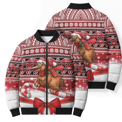 New Zealand Kiwi Bird Christmas Bomber Puffer Jacket Maori Inspired Knitted Patterns