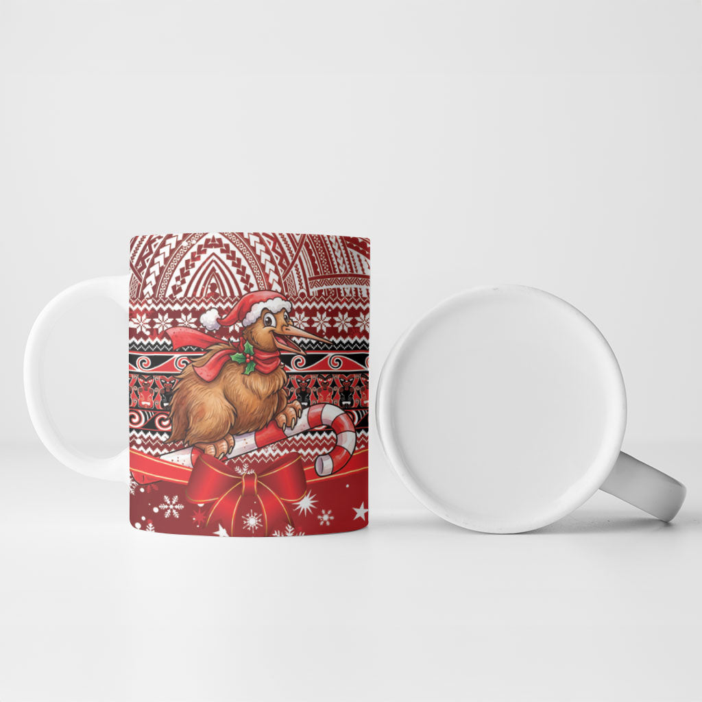 New Zealand Kiwi Bird Christmas Ceramic Mug Maori Inspired Knitted Patterns