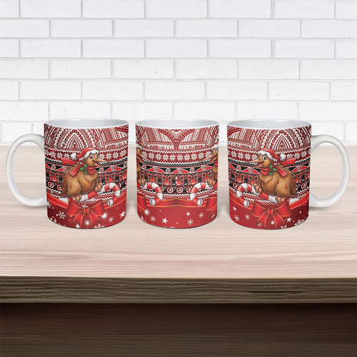New Zealand Kiwi Bird Christmas Ceramic Mug Maori Inspired Knitted Patterns