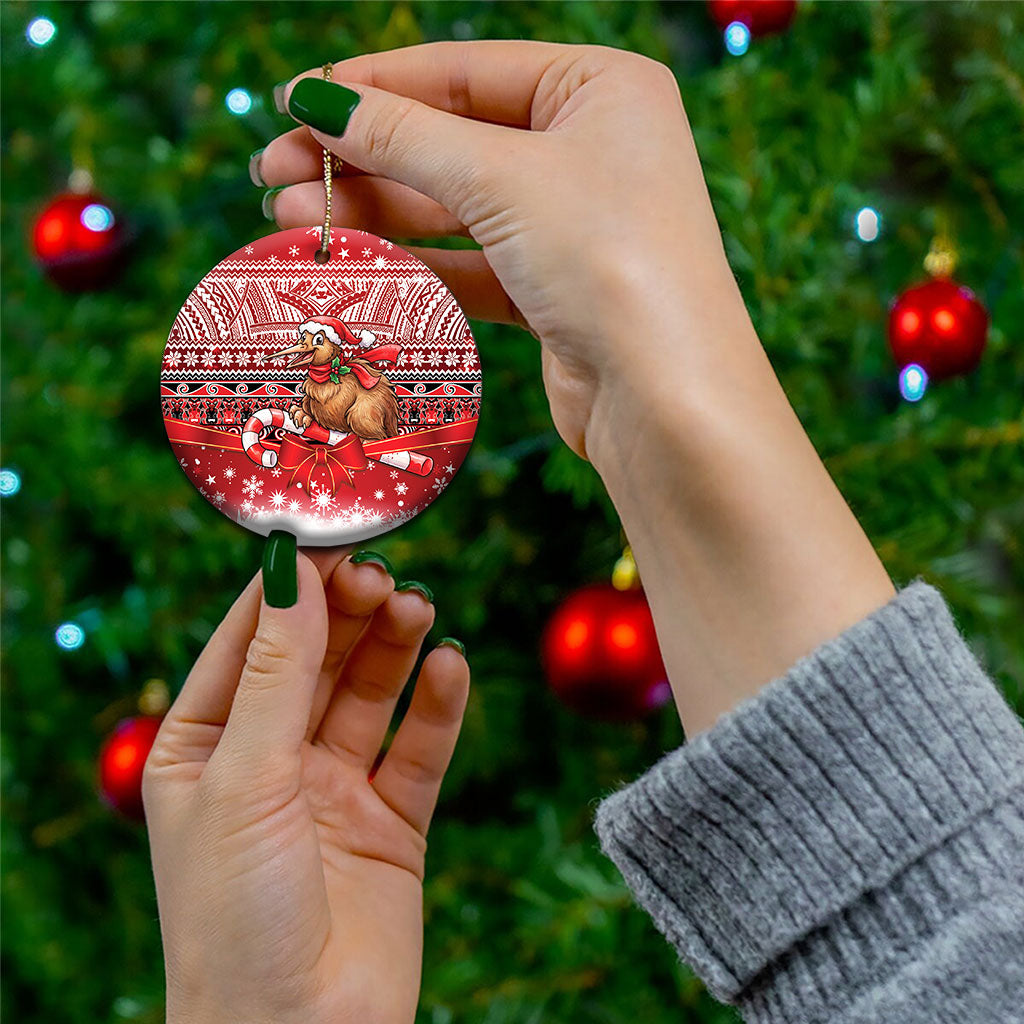 New Zealand Kiwi Bird Christmas Ceramic Ornament Maori Inspired Knitted Patterns