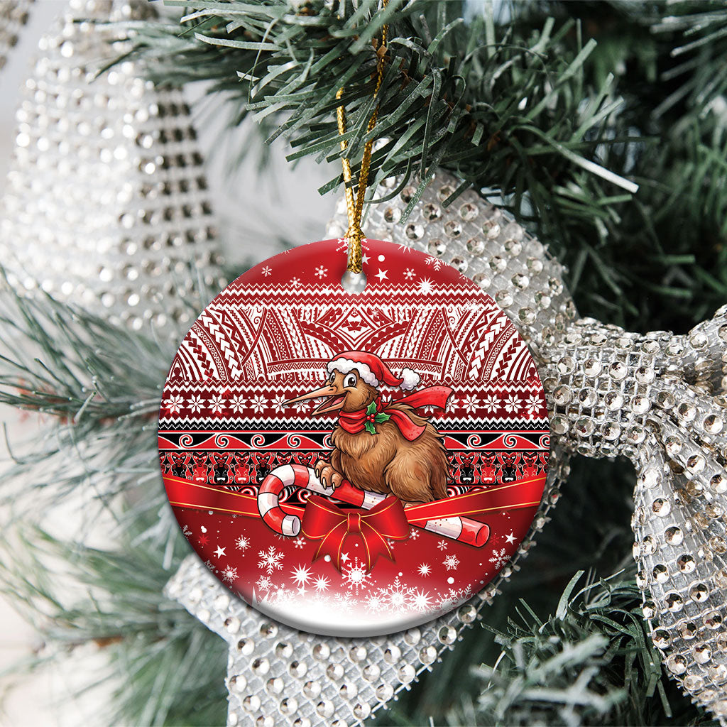 New Zealand Kiwi Bird Christmas Ceramic Ornament Maori Inspired Knitted Patterns