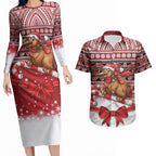 New Zealand Kiwi Bird Christmas Couples Matching Long Sleeve Bodycon Dress and Hawaiian Shirt Maori Inspired Knitted Patterns