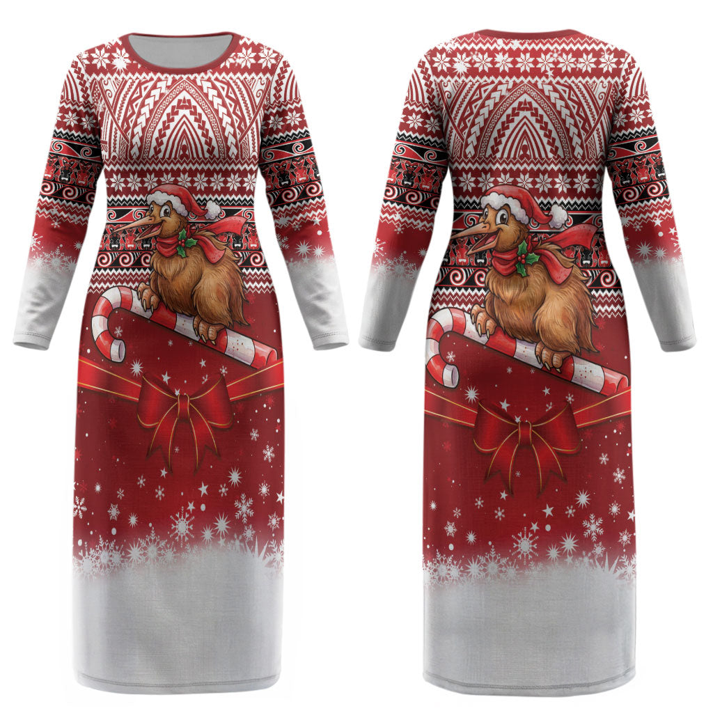 New Zealand Kiwi Bird Christmas Couples Matching Long Sleeve Bodycon Dress and Hawaiian Shirt Maori Inspired Knitted Patterns