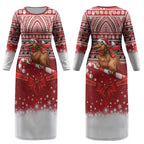 New Zealand Kiwi Bird Christmas Couples Matching Long Sleeve Bodycon Dress and Hawaiian Shirt Maori Inspired Knitted Patterns