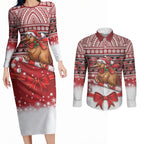 New Zealand Kiwi Bird Christmas Couples Matching Long Sleeve Bodycon Dress and Long Sleeve Button Shirt Maori Inspired Knitted Patterns
