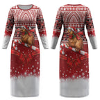New Zealand Kiwi Bird Christmas Couples Matching Long Sleeve Bodycon Dress and Long Sleeve Button Shirt Maori Inspired Knitted Patterns