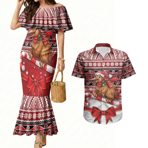 New Zealand Kiwi Bird Christmas Couples Matching Mermaid Dress and Hawaiian Shirt Maori Inspired Knitted Patterns