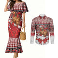 New Zealand Kiwi Bird Christmas Couples Matching Mermaid Dress and Long Sleeve Button Shirt Maori Inspired Knitted Patterns