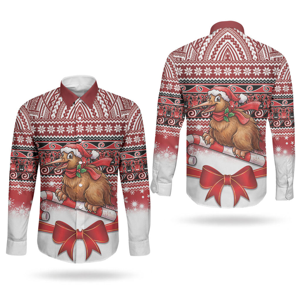 New Zealand Kiwi Bird Christmas Couples Matching Mermaid Dress and Long Sleeve Button Shirt Maori Inspired Knitted Patterns