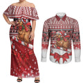 New Zealand Kiwi Bird Christmas Couples Matching Off Shoulder Maxi Dress and Long Sleeve Button Shirt Maori Inspired Knitted Patterns