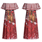 New Zealand Kiwi Bird Christmas Couples Matching Off Shoulder Maxi Dress and Long Sleeve Button Shirt Maori Inspired Knitted Patterns