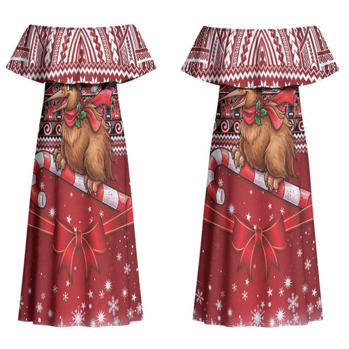 New Zealand Kiwi Bird Christmas Couples Matching Off Shoulder Maxi Dress and Long Sleeve Button Shirt Maori Inspired Knitted Patterns