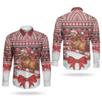 New Zealand Kiwi Bird Christmas Couples Matching Off Shoulder Short Dress and Long Sleeve Button Shirt Maori Inspired Knitted Patterns