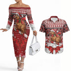 New Zealand Kiwi Bird Christmas Couples Matching Off The Shoulder Long Sleeve Dress and Hawaiian Shirt Maori Inspired Knitted Patterns