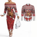 New Zealand Kiwi Bird Christmas Couples Matching Off The Shoulder Long Sleeve Dress and Long Sleeve Button Shirt Maori Inspired Knitted Patterns