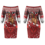 New Zealand Kiwi Bird Christmas Couples Matching Off The Shoulder Long Sleeve Dress and Long Sleeve Button Shirt Maori Inspired Knitted Patterns
