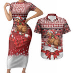 New Zealand Kiwi Bird Christmas Couples Matching Short Sleeve Bodycon Dress and Hawaiian Shirt Maori Inspired Knitted Patterns