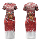 New Zealand Kiwi Bird Christmas Couples Matching Short Sleeve Bodycon Dress and Hawaiian Shirt Maori Inspired Knitted Patterns
