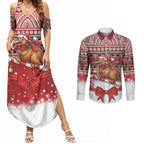New Zealand Kiwi Bird Christmas Couples Matching Summer Maxi Dress and Long Sleeve Button Shirt Maori Inspired Knitted Patterns